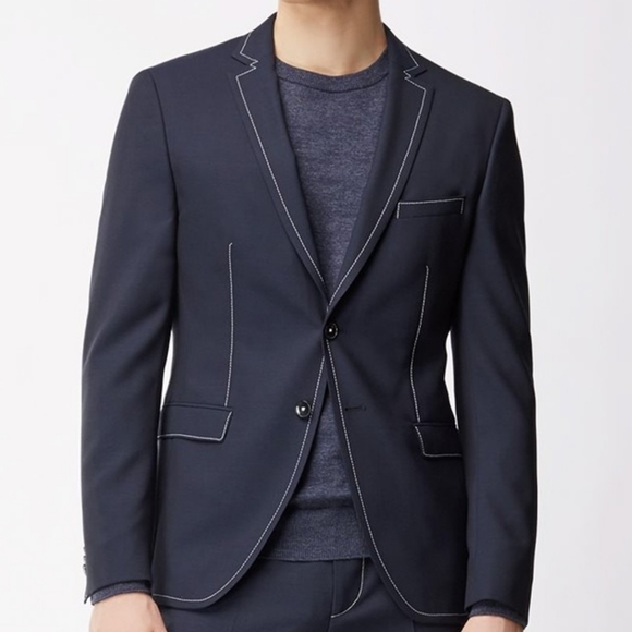 Hugo Boss Rawen Topstitch Navy Wool Sportcoat - Picture 1 of 6